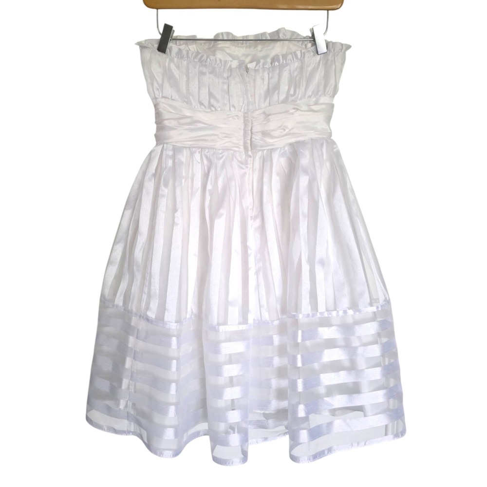Y2K Betsey Johnson Evening 6 White Striped Organza Strapless Formal Mini Dress - Picture 6 of 10